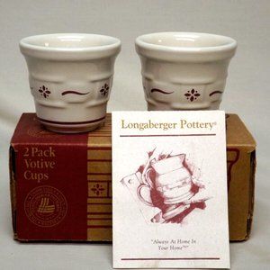 Longaberger Pottery Set of 2 Traditional Red Woven Traditions Votives New in Box
